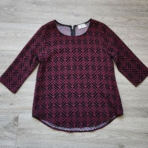 Everly Purple Aztec Pattern Shirt Womens Small Black ¾ Sleeves Zipper